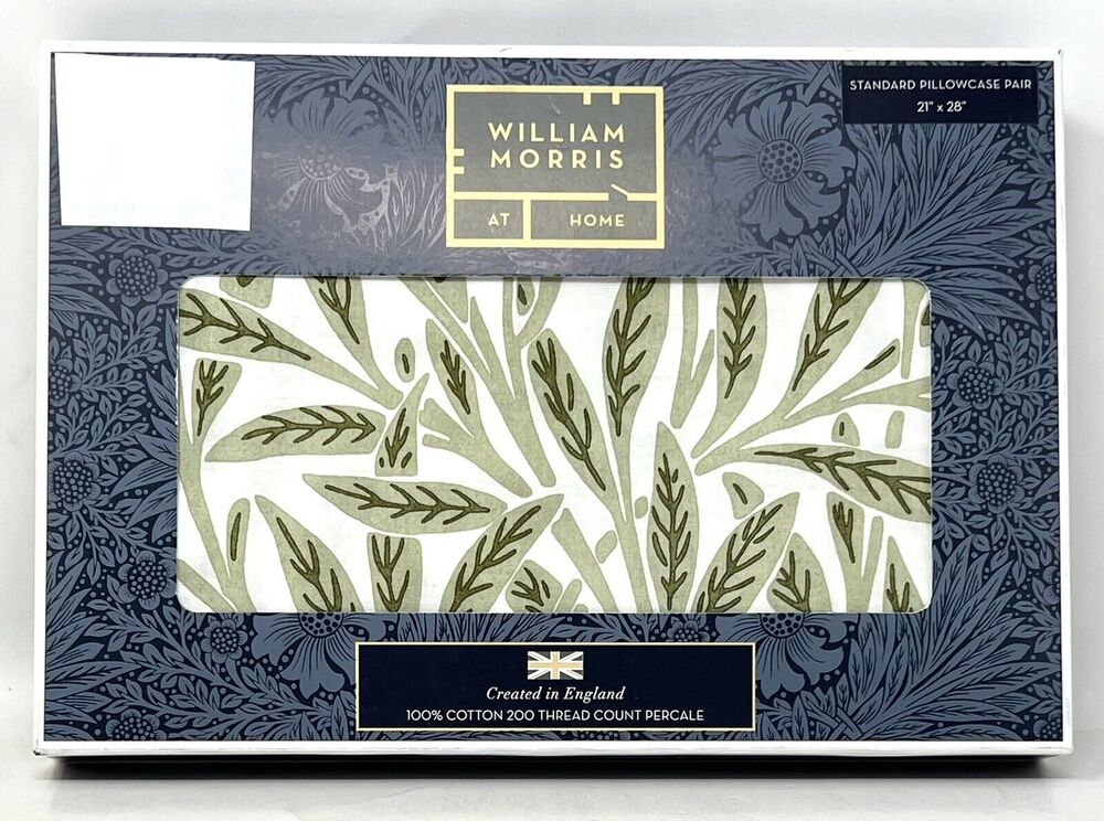 WILLIAM MORRIS Original Willow Artichoke Green STANDARD Pillowcases Percale